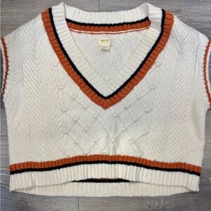 Anthropologie White and Orange V-Neck Sweater